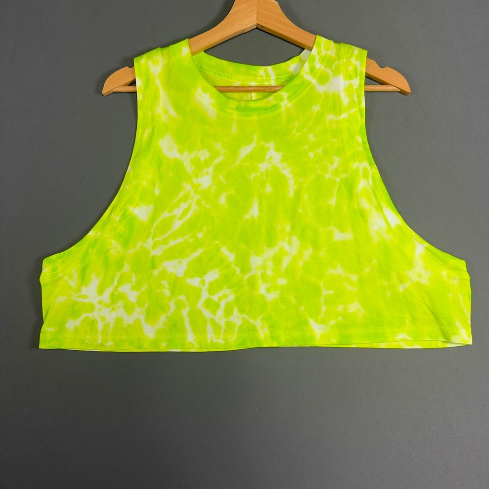 Lululemon All Yours Crop Tank Neon Yellow White Tie Dye Muscle Top Womens